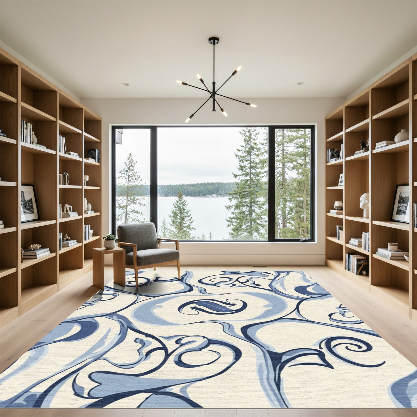 Navy Blue Abstract Swirl Organic Rug