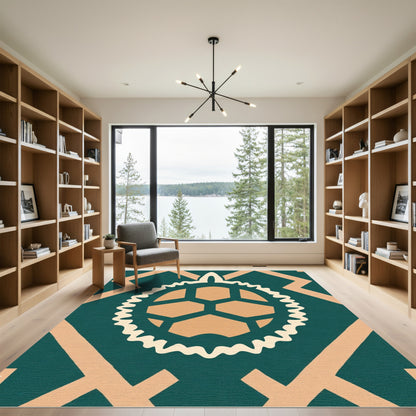 Teal Peach Geometric Sunburst Rug