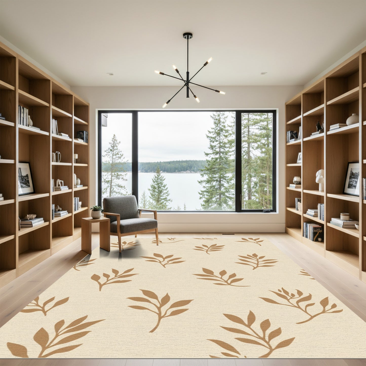 Golden Beige Botanical Branch Spread Rug