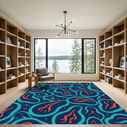 Abstract Teal Orange Organic Flow Rug