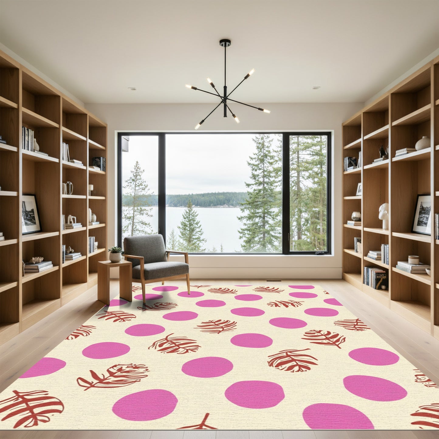 Pink Dots Fern Leaves Rug