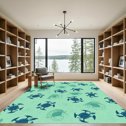 Aqua Blue Hermit Crab Floral Rug