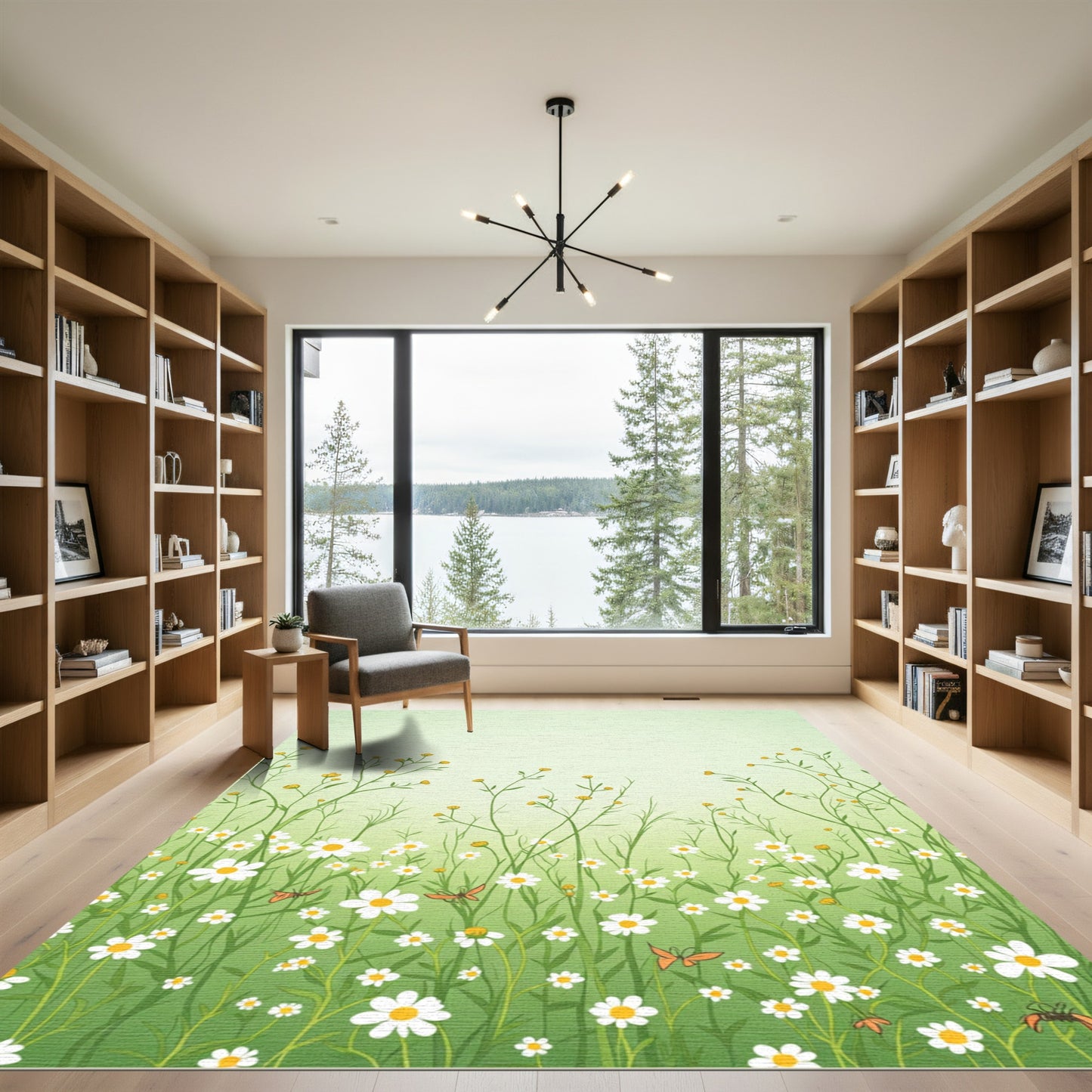 Spring Meadow Daisy Butterfly Garden Rug