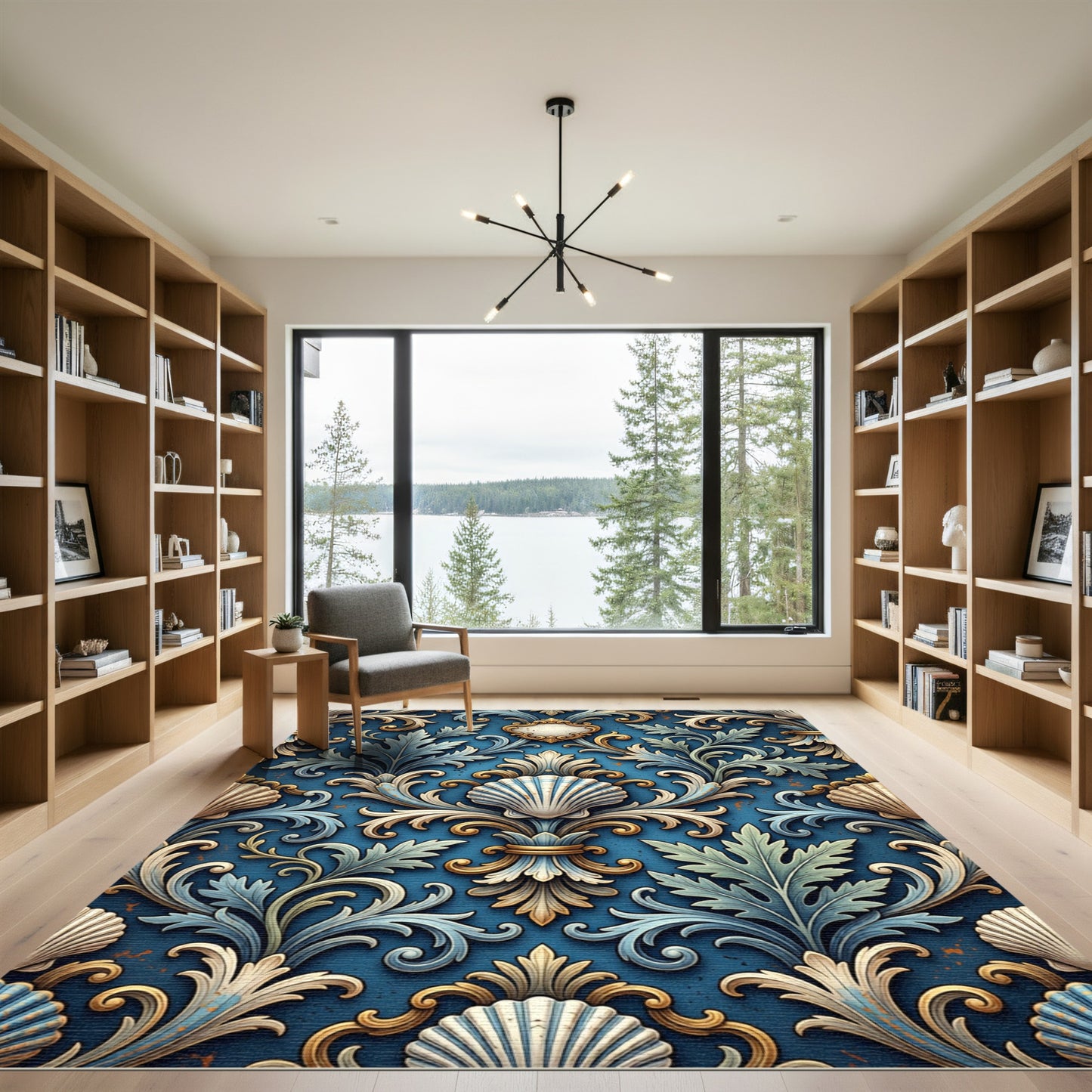 Ornate Blue Scallop Acanthus Scroll Rug