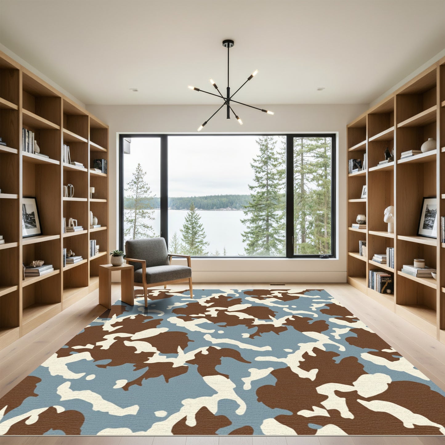 Brown Tan Light Blue Camouflage Rug