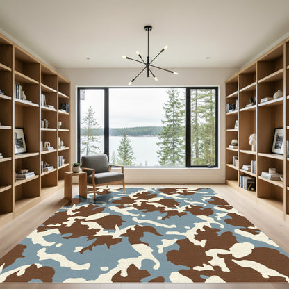Brown Tan Light Blue Camouflage Rug