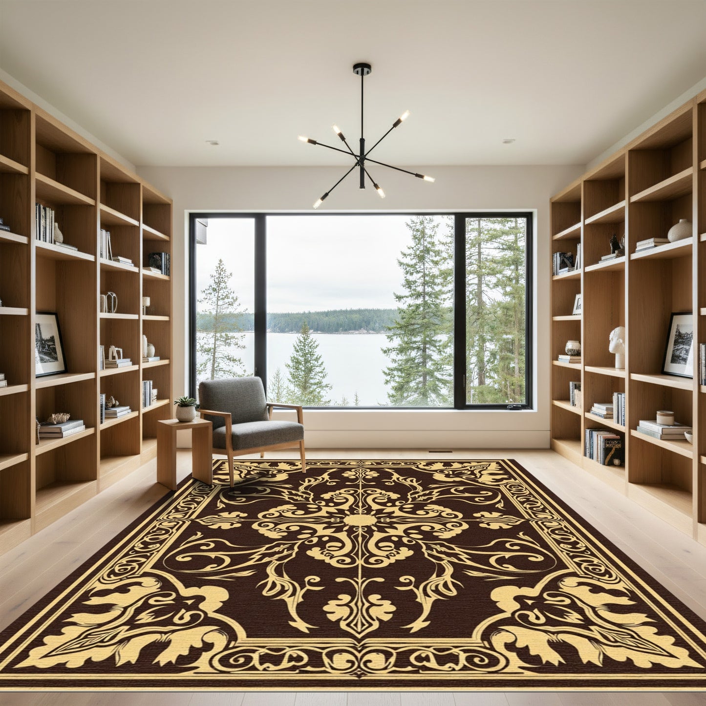 Dark Tan Antique Flourish Central Medallion Rug