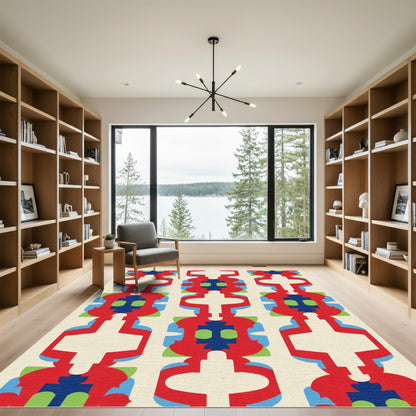 Bold Red Blue Geometric Link Rug