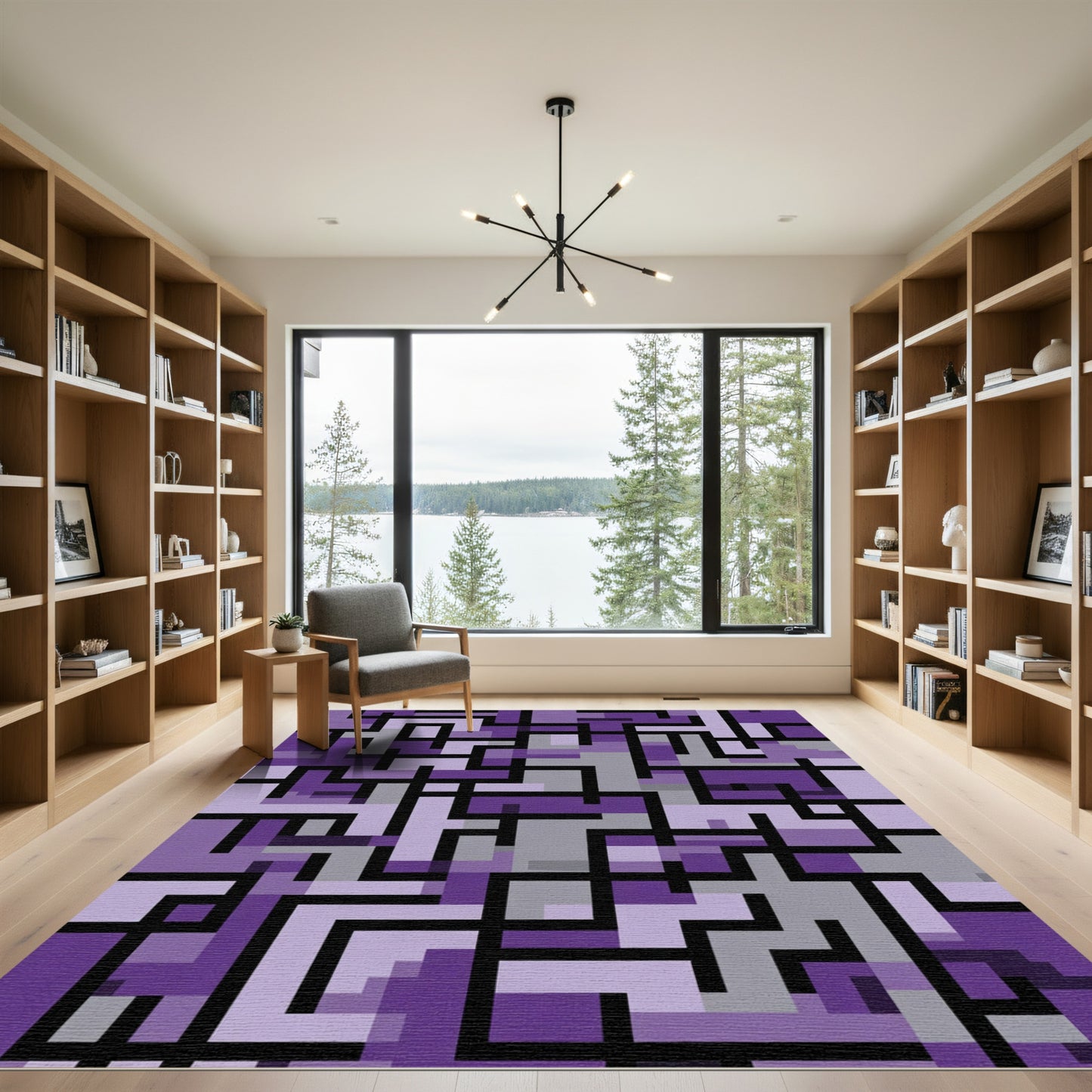 Purple Geometric Interlocking Lines Rug