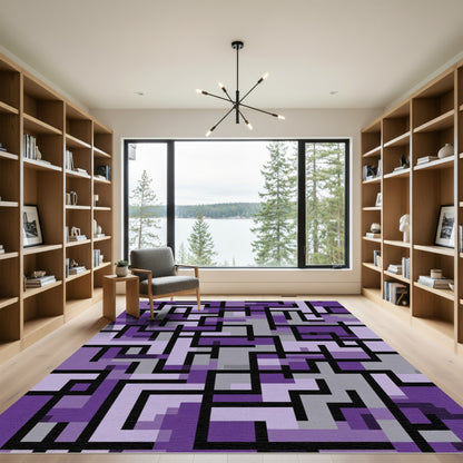 Purple Geometric Interlocking Lines Rug