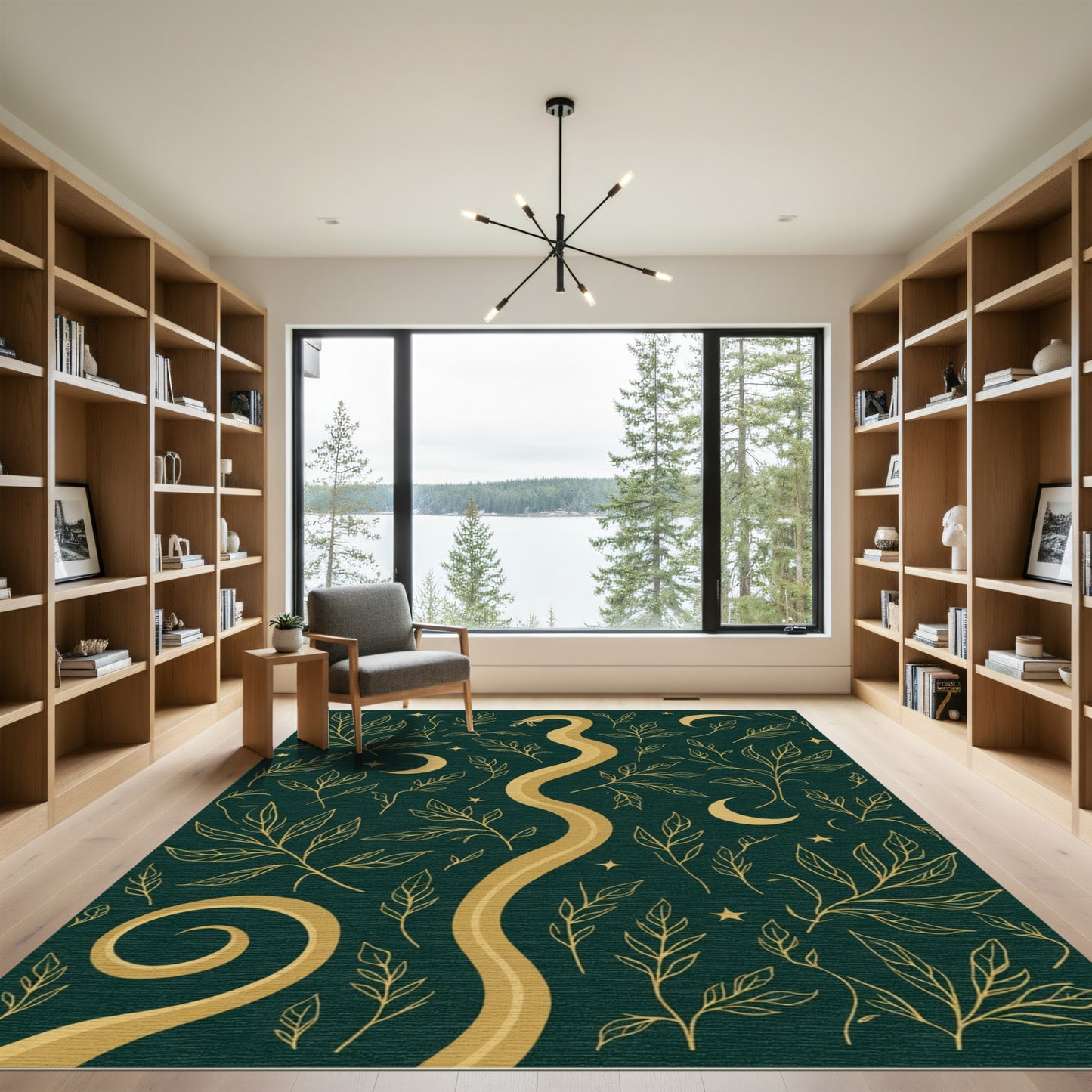 Golden Serpent Foliage Celestial Swirl Rug