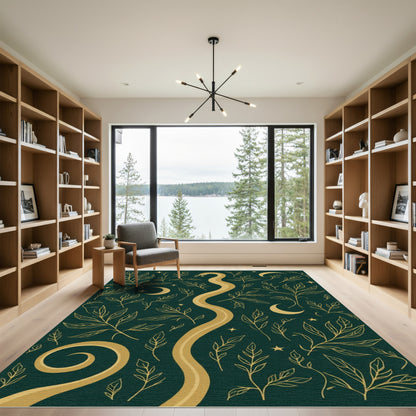 Golden Serpent Foliage Celestial Swirl Rug
