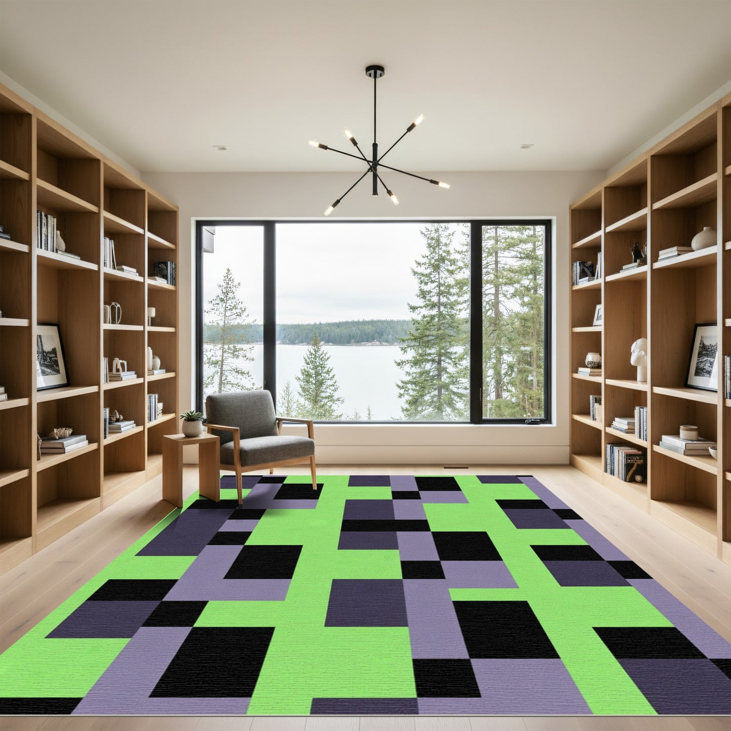 Lime Green Abstract Block Composition Rug