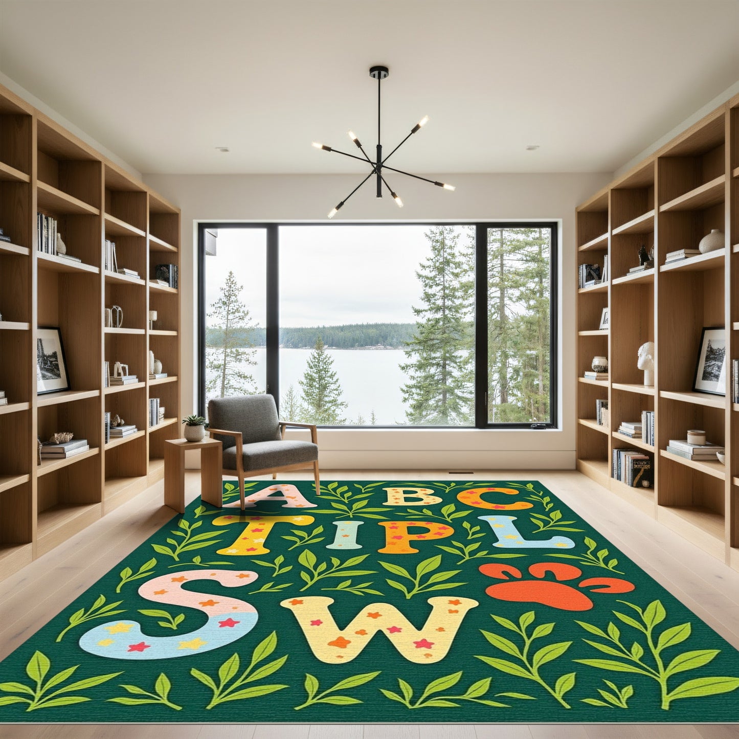 Whimsical Alphabet Paw Print Garden Rug