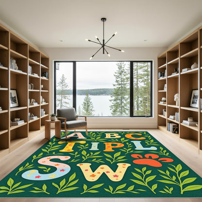 Whimsical Alphabet Paw Print Garden Rug