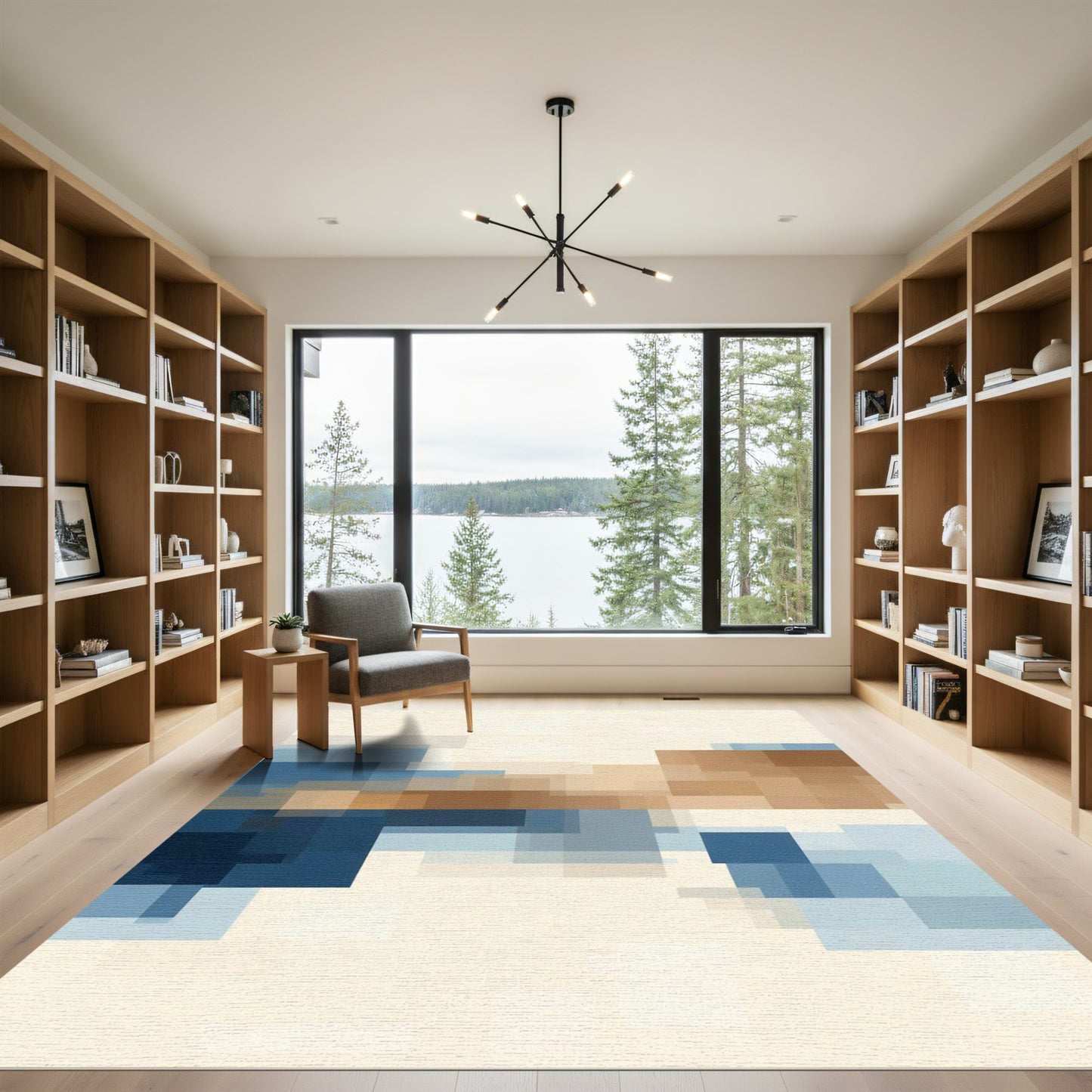 Abstract Blue Brown Geometric Blocks Rug
