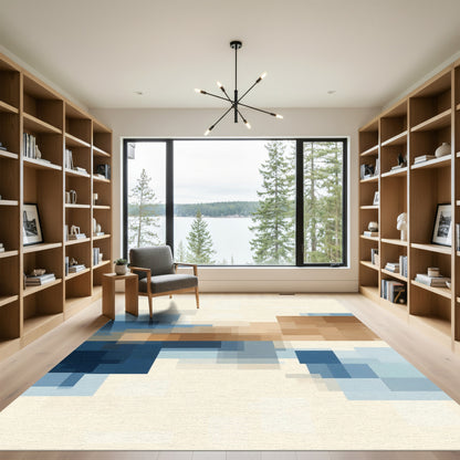 Abstract Blue Brown Geometric Blocks Rug