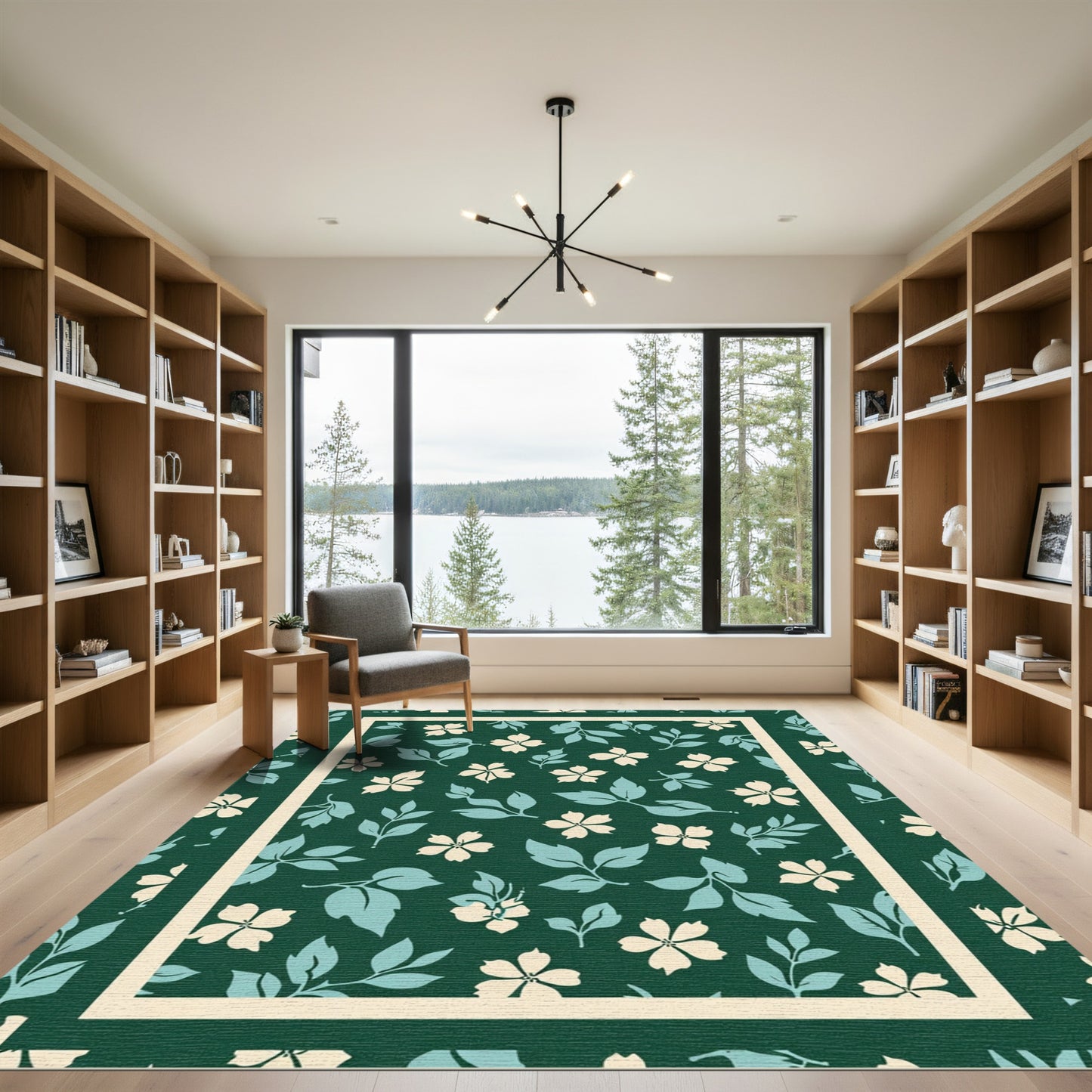 Cream White Floral Foliage Pattern Rug