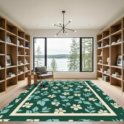 Cream White Floral Foliage Pattern Rug