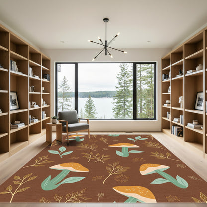 Earthy Terracotta Mushroom Woodland Whimsy Rug