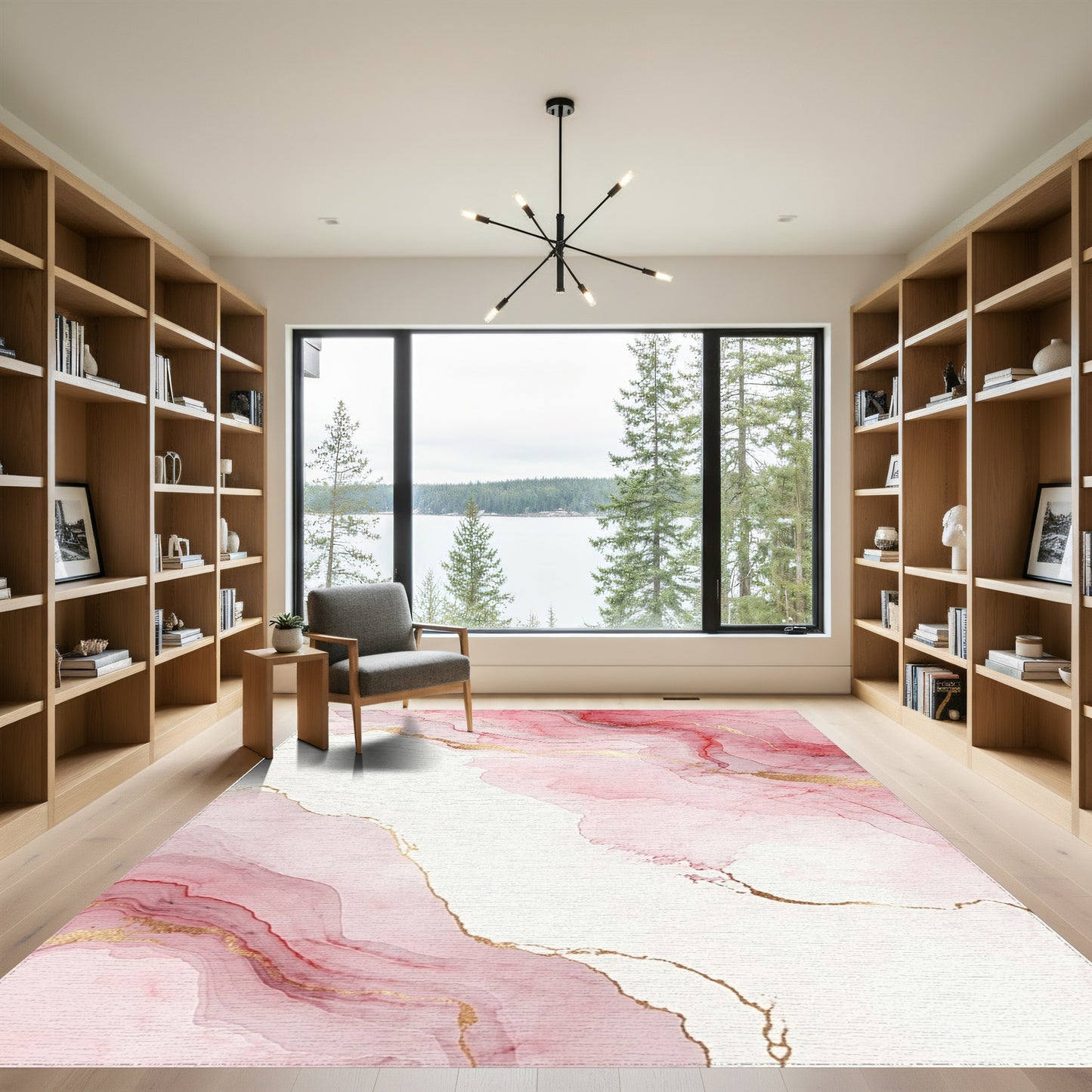 Blush Pink Gold Fluid Marble Rug