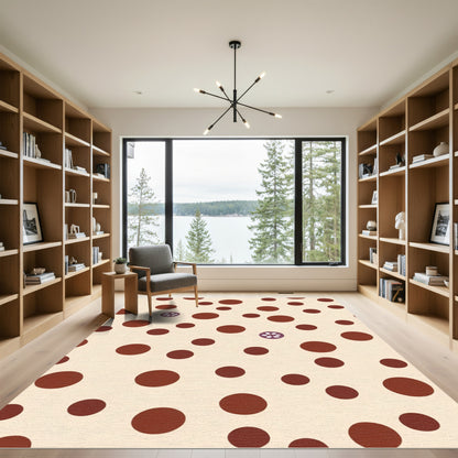 Cream Brown Polka Dot Floral Accent Rug