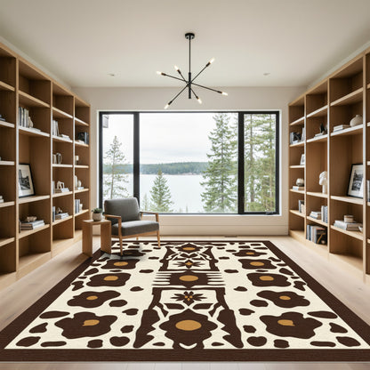 Brown Abstract Floral Medallion Rug