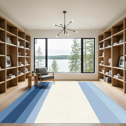 Gradated Blue Symmetric Stripe Rectangles Rug