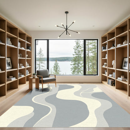 Cream Gray Abstract Flowing Waves Rug