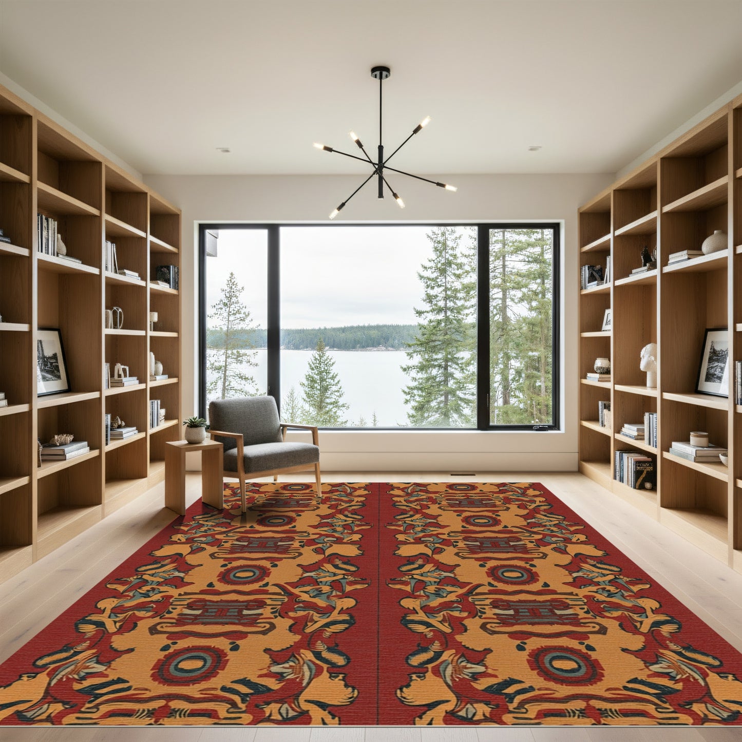 Red Ochre Abstract Tribal Border Rug