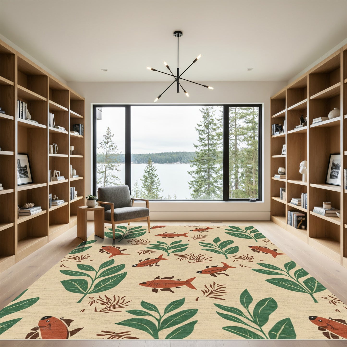 Rustic Orange Fish Green Leaf Undersea Rug