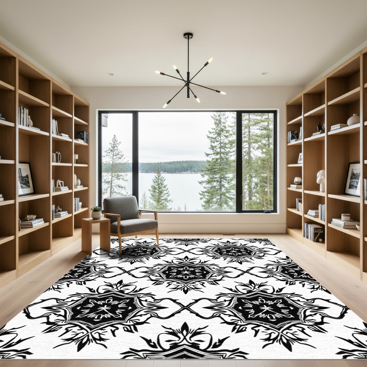 Abstract Black and White Medallion Rug