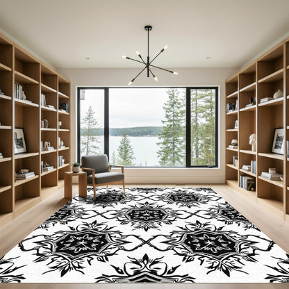 Abstract Black and White Medallion Rug