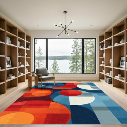 Modern Abstract Red Blue Circles Rug