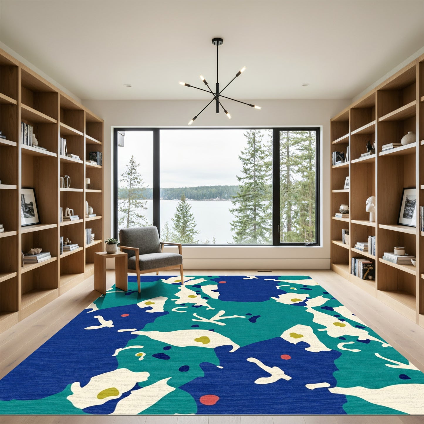 Abstract Blue Teal Organic Shapes Rug