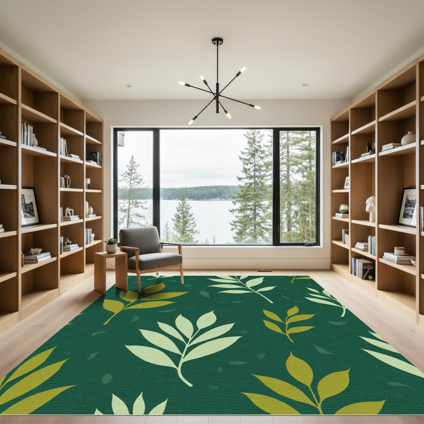 Emerald Forest Leaf Branch Arrangement Rug