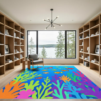 Colorful Coral Reef Fish Scape Rug