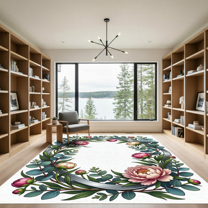 Pink White Peony Eucalyptus Wreath Rug