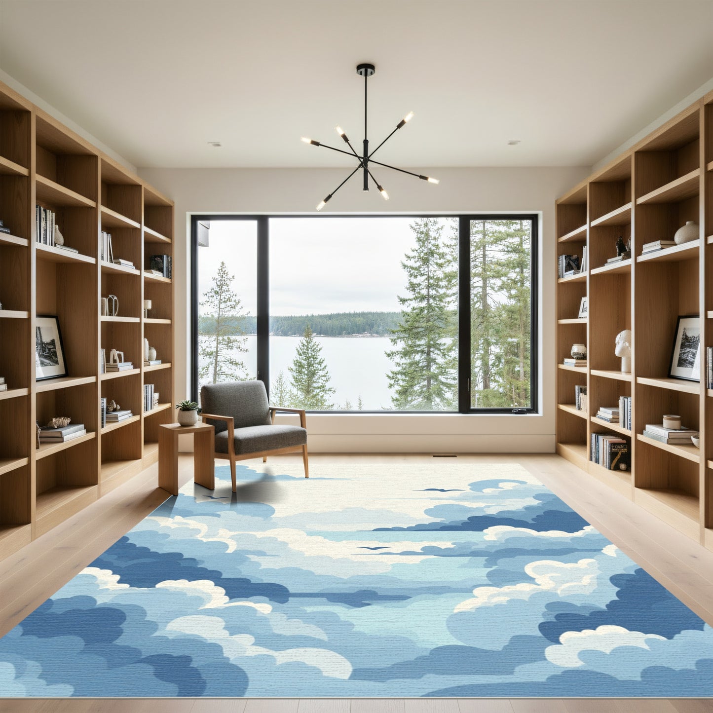 Serene Blue Cloudscape with Birds Rug