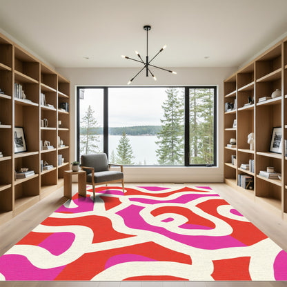 Bold Abstract Swirls Red Pink Rug