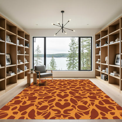Terracotta Orange Symmetrical Heart Vine Rug