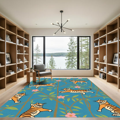 Whimsical Tiger Floral Tree Wallpaper Rug