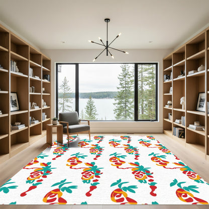 Bright Red Yellow Teal Floral Garland Rug