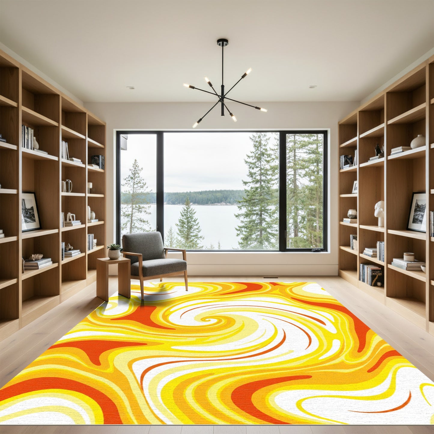 Vibrant Swirling Fire Yellow Orange Rug