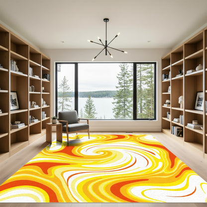 Vibrant Swirling Fire Yellow Orange Rug