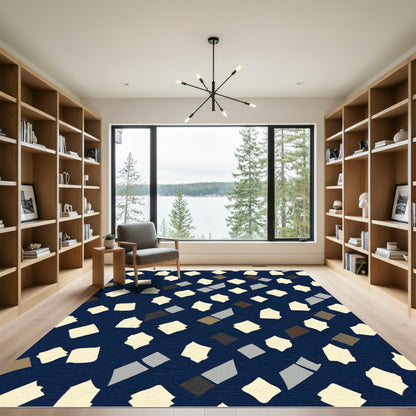 Navy Cream Abstract Scattered Shapes Rug