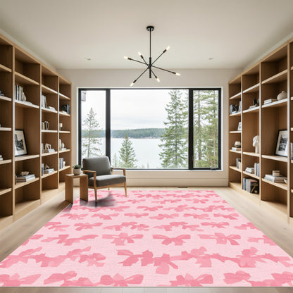 Pink Bows Repeat Gentle Texture Rug