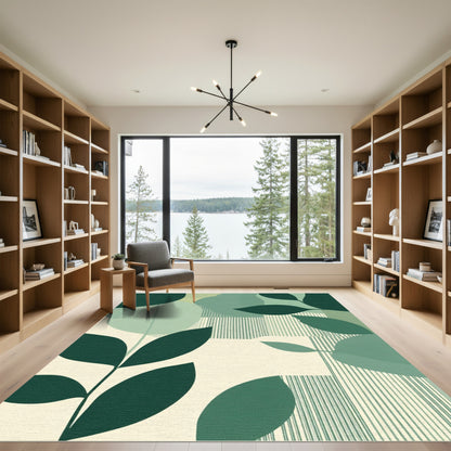 Earthy Green Leafy Terraced Rug