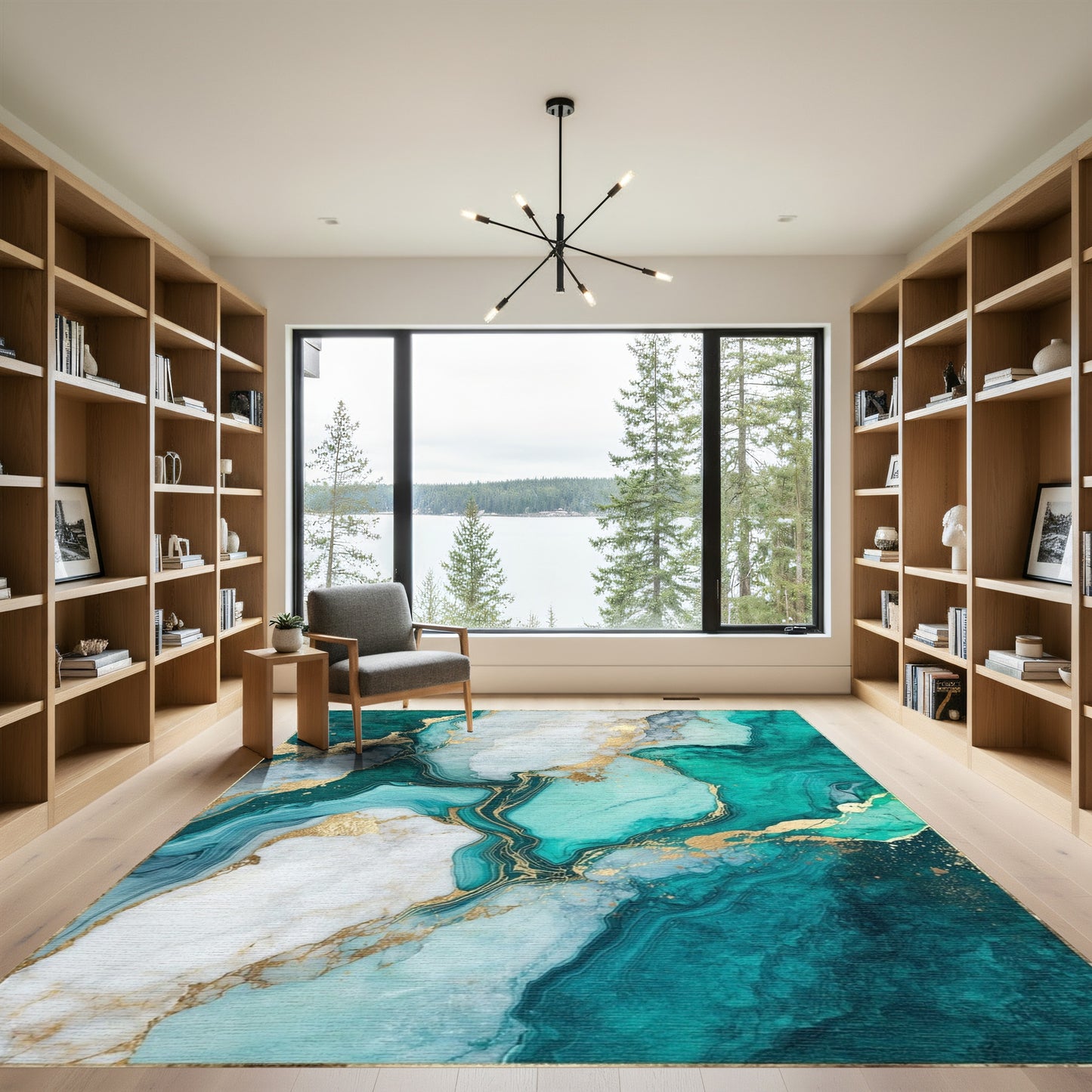 Teal Gold Veined Marble Rug