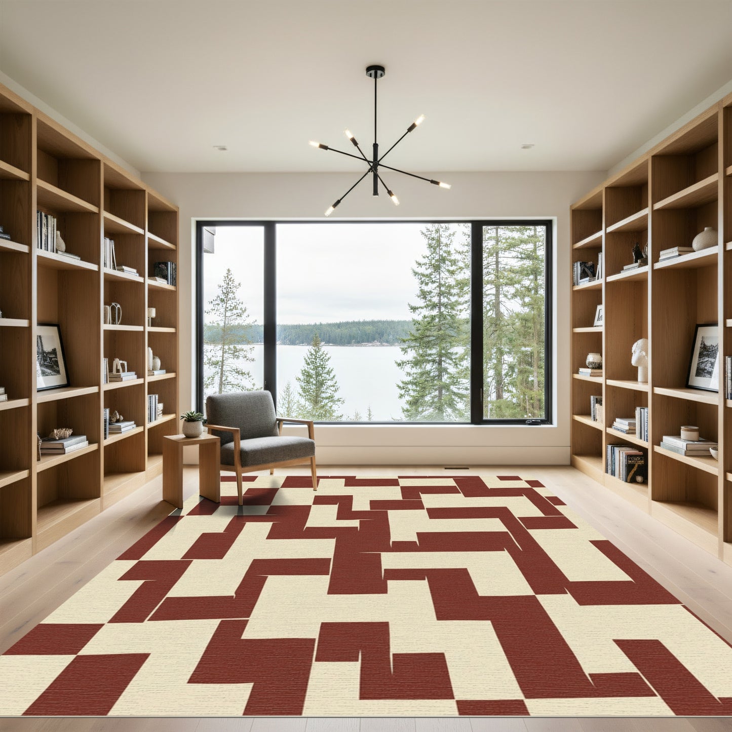 Rustic Red Cream Interlocking Geometric Rug